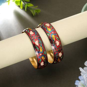 Red color meenakari bangle pair handmade design 1