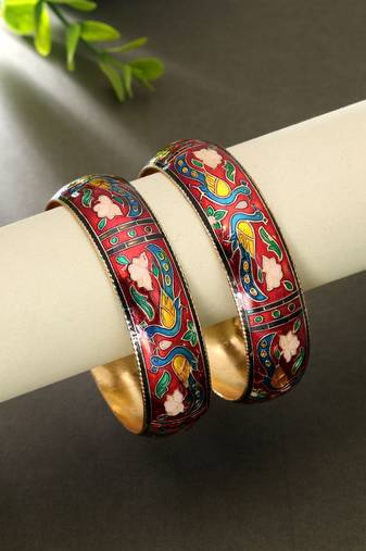 Red color meenakari bangle pair handmade design