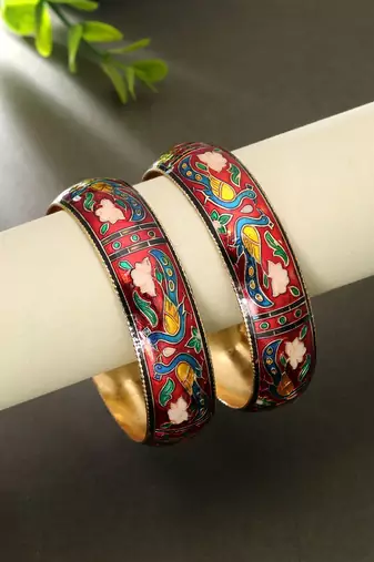 Red color meenakari bangle pair handmade design