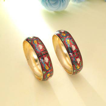 Red color meenakari bangle pair handmade design 2