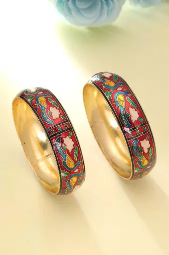Red color meenakari bangle pair handmade design