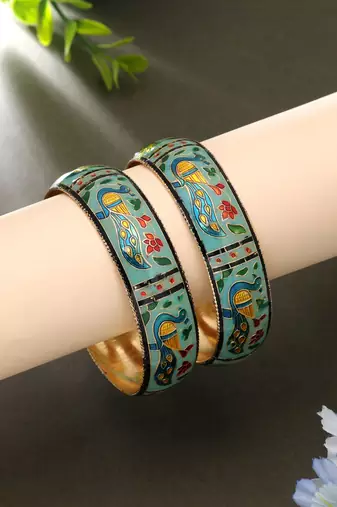 Light green color meenakari bangle pair stylish look
