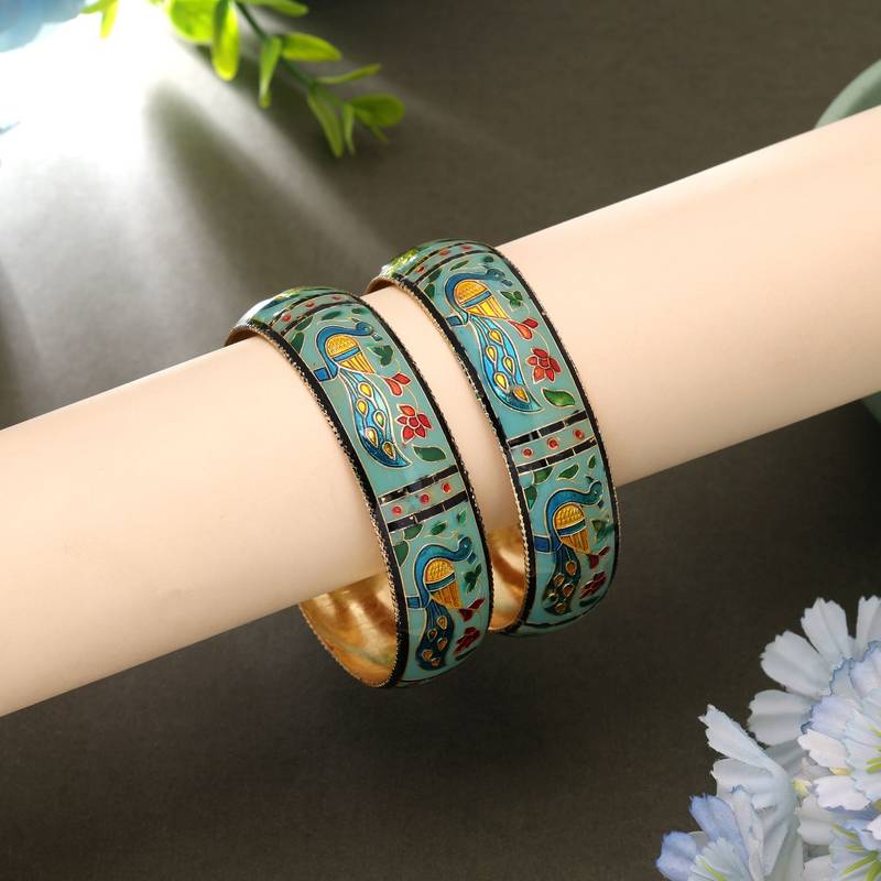 Light green color meenakari bangle pair stylish look