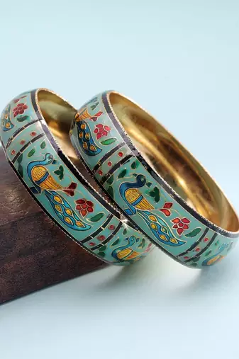 Light green color meenakari bangle pair stylish look