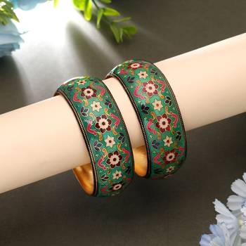 Green color meenakari bangle pair traditional style 1