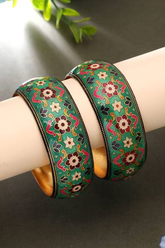 Green color meenakari bangle pair traditional style