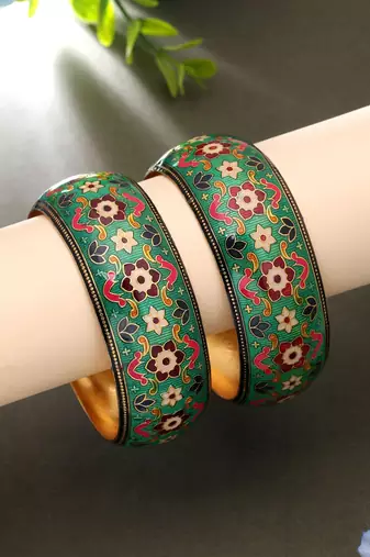 Green color meenakari bangle pair traditional style