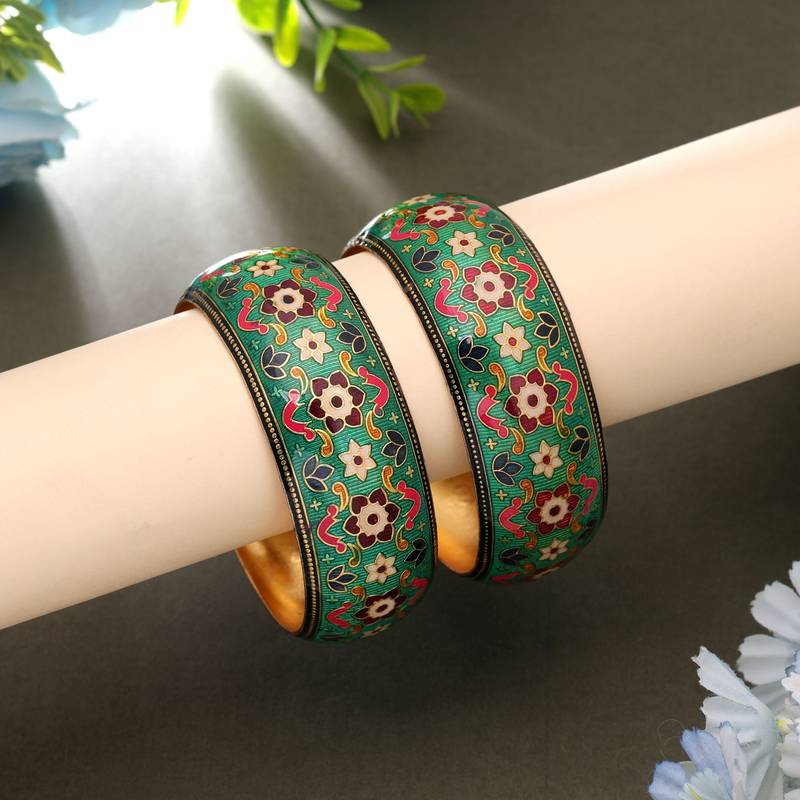 Green color meenakari bangle pair traditional style
