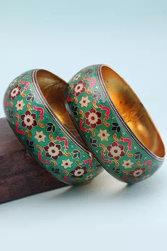 Green color meenakari bangle pair traditional style