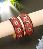 Red color hand painted meenakari bangle pair
