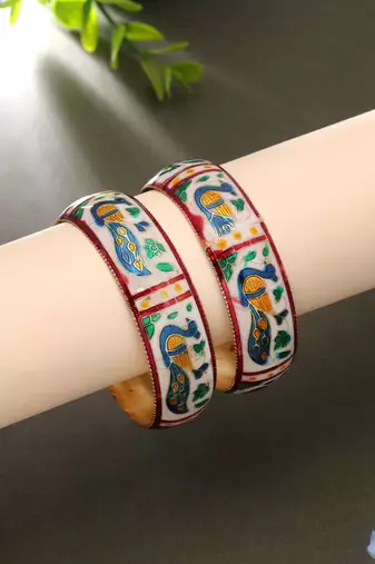 White color meenakari bangle pair ethnic style