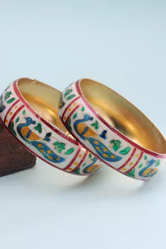 White color meenakari bangle pair ethnic style