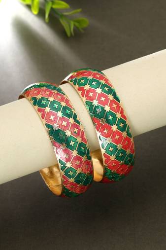 Green & rani color meenakari bangle pair festive look
