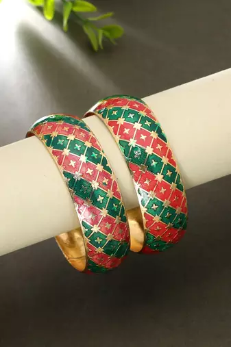 Green & rani color meenakari bangle pair festive look