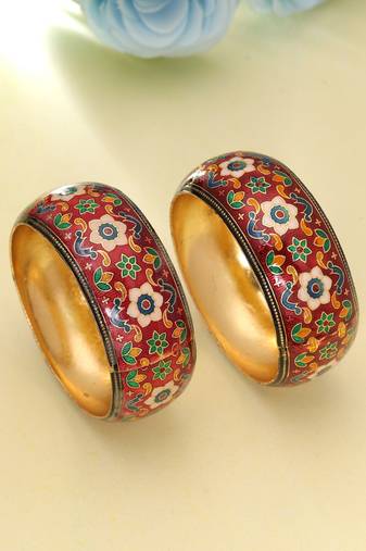 Maroon color hand painted meenakari bangle pair