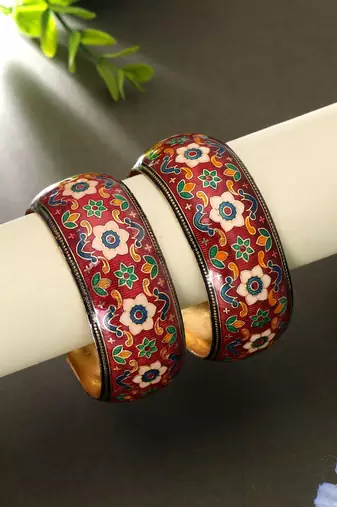 Maroon color hand painted meenakari bangle pair
