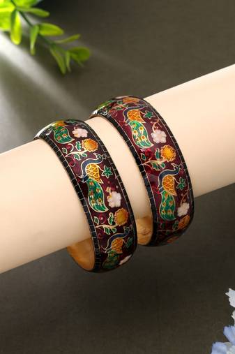 Maroon color meenakari bangle pair traditional look