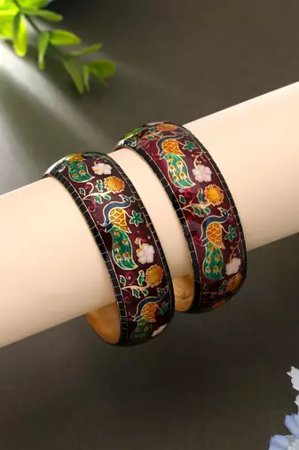Maroon color meenakari bangle pair traditional look