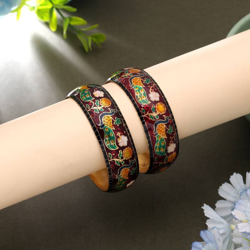 Maroon color meenakari bangle pair traditional look