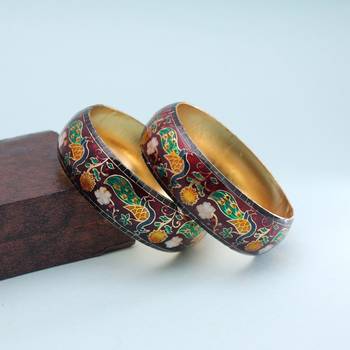 Maroon color meenakari bangle pair traditional look 2
