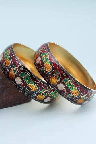 Maroon color meenakari bangle pair traditional look