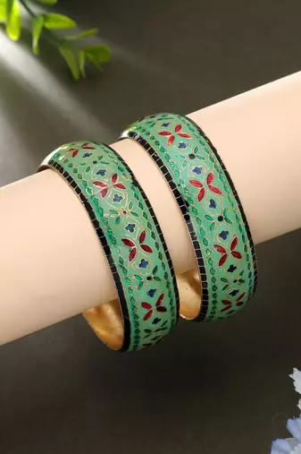 Pista green color hand painted meenakari bangle pair