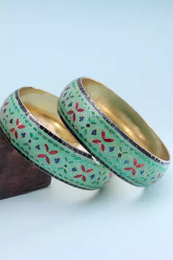 Pista green color hand painted meenakari bangle pair