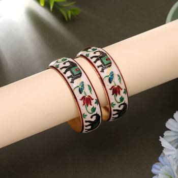 White color hand painted meenakari bangle pair 1