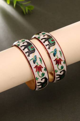 White color hand painted meenakari bangle pair