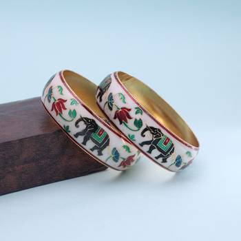 White color hand painted meenakari bangle pair 2