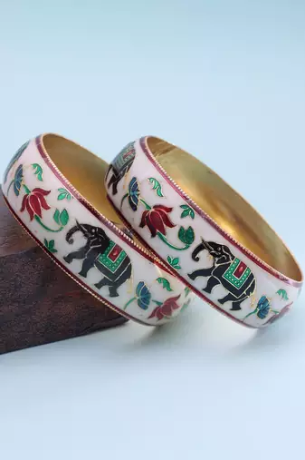 White color hand painted meenakari bangle pair