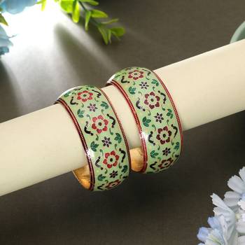 Light green color meenakari bangle pair festive look 1
