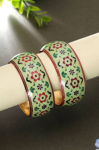 Light green color meenakari bangle pair festive look