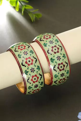 Light green color meenakari bangle pair festive look