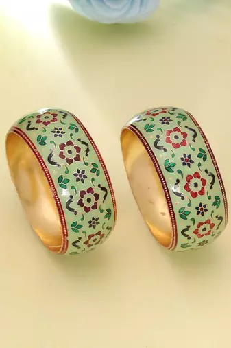 Light green color meenakari bangle pair festive look