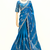 Teal blue silver bead & sequin embroidered fendi silk designer saree with unstitched blouse for wedding & party wear