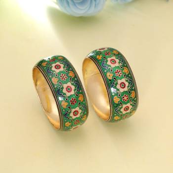 Green color hand painted meenakari bangle pair design 2
