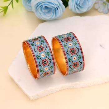 Light blue color hand painted meenakari bangle pair 1