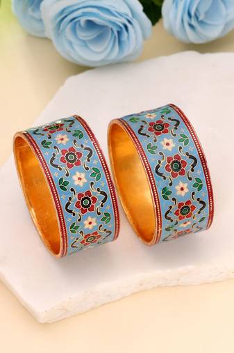 Light blue color hand painted meenakari bangle pair