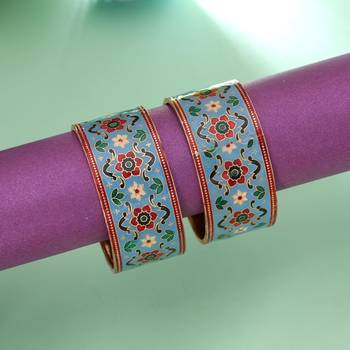 Light blue color hand painted meenakari bangle pair 2