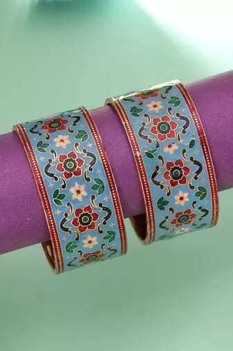 Light blue color hand painted meenakari bangle pair