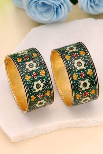 Green color meenakari bangle pair ethnic jewelry style