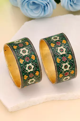 Green color meenakari bangle pair ethnic jewelry style