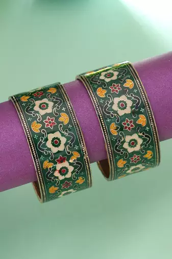Green color meenakari bangle pair ethnic jewelry style