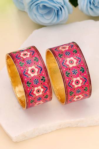 Rani color hand painted meenakari bangle pair design