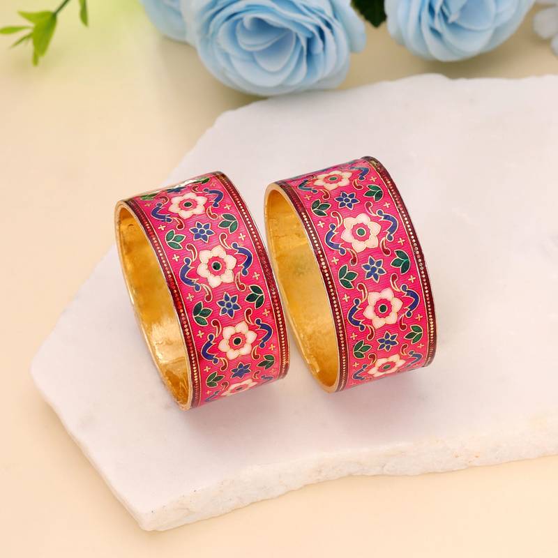 Rani color hand painted meenakari bangle pair design