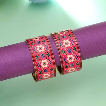 Rani color hand painted meenakari bangle pair design 2
