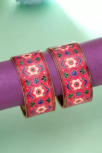 Rani color hand painted meenakari bangle pair design