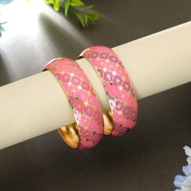 Pink hand painted meenakari bangle pair festive look