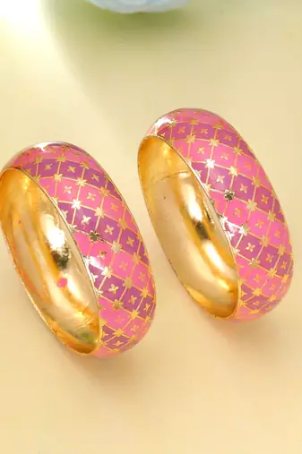 Pink hand painted meenakari bangle pair festive look